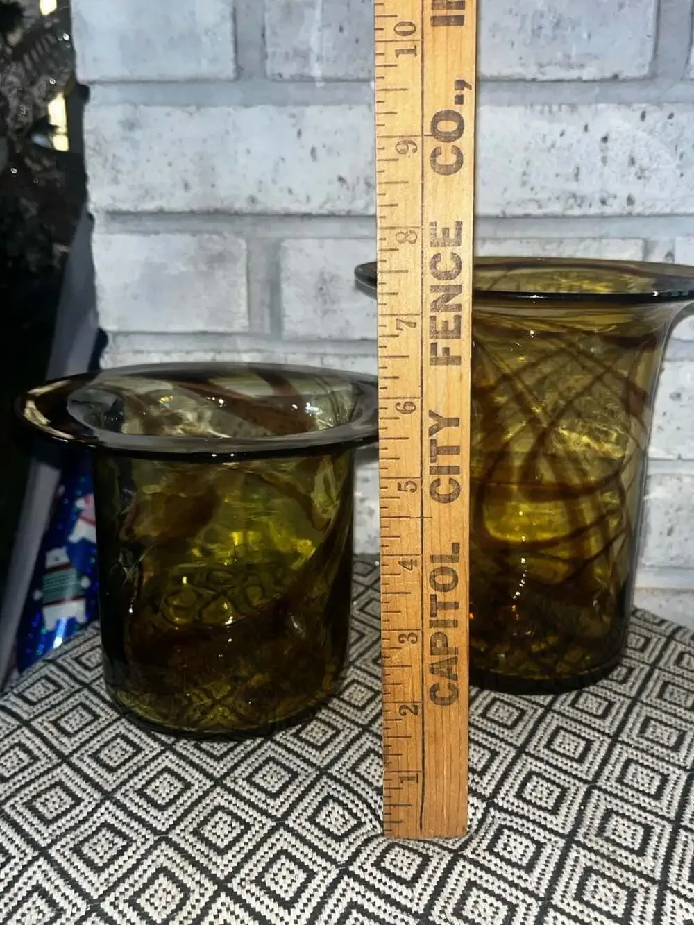 Vintage Hand Blown Art Glass Amber and Brown Swirl Tube Vase Set
